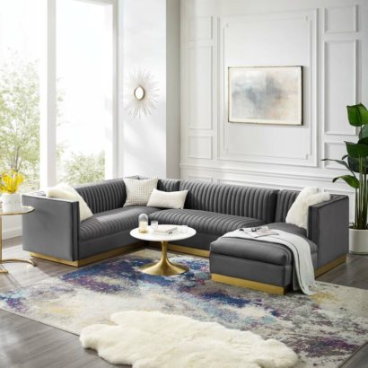 Velvet Symmetrical Sectional Sofa - Image 4