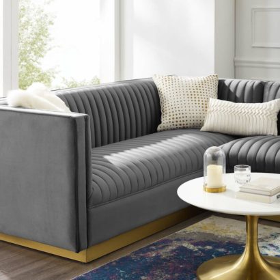 Velvet Symmetrical Sectional Sofa - Image 3