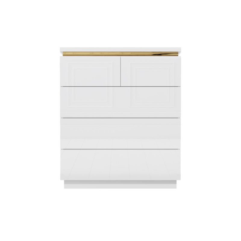 High Gloss Tall Chest of Drawers with Gold Trim - Image 3