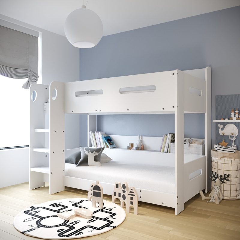 Sky White Bunk Bed with Shelves