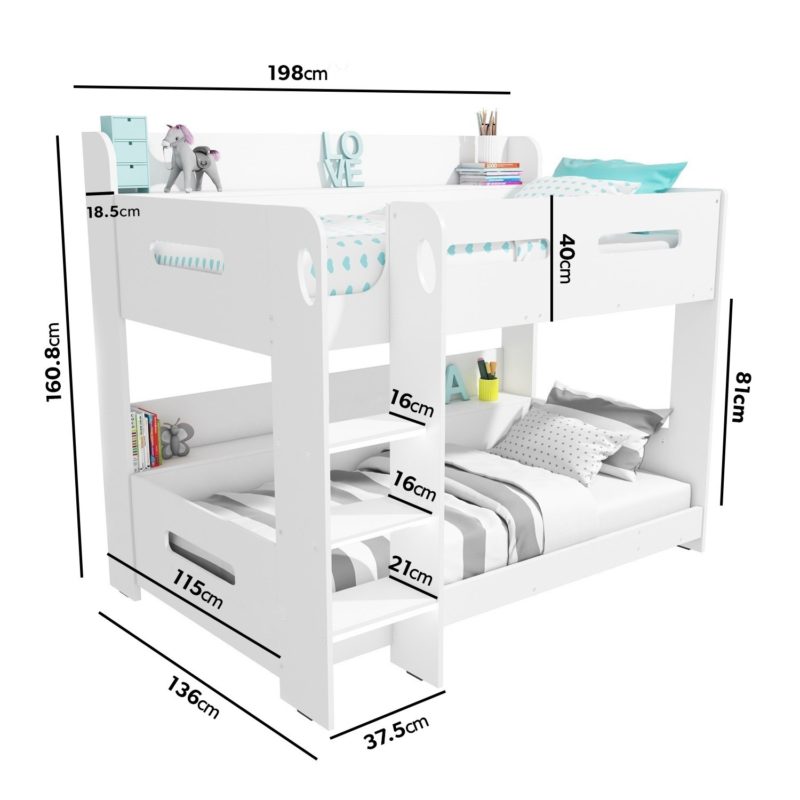 Sky White Bunk Bed with Shelves - Image 3