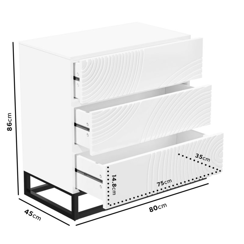 Gloss Patterned Chest of 3 Drawers - Image 3