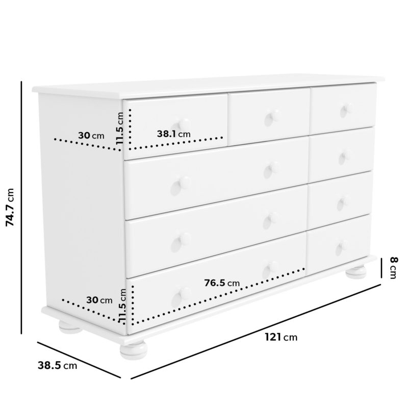 Wide 9 Drawer Chest in White - Image 3