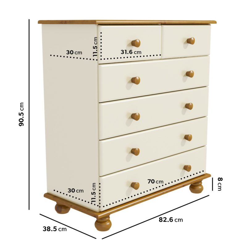 Tall 6 Drawer Chest in Cream and Pine - Image 4