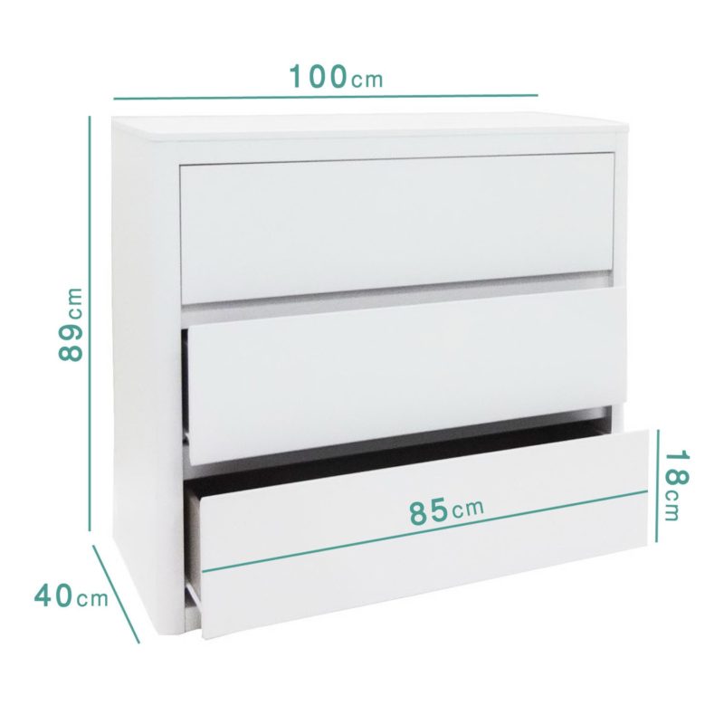 White High Gloss Chest of 3 Drawers - Image 2