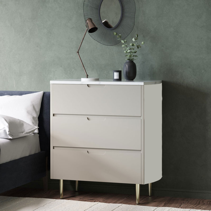 Taupe Wide Marble Chest of 3 Drawers