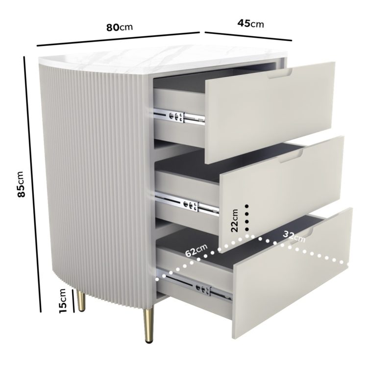 Taupe Wide Marble Chest of 3 Drawers - Image 4