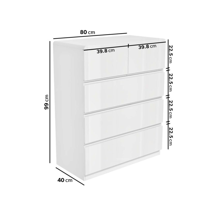 White Gloss Narrow Chest of 5 Drawer's - Image 2