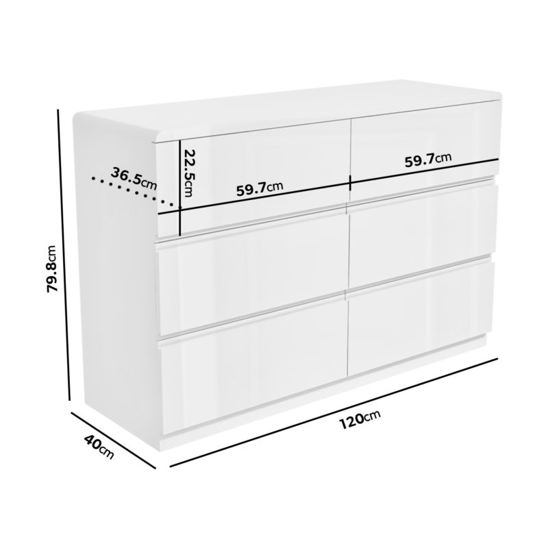 White Gloss Wide Chest of 6 Drawer's - Image 2