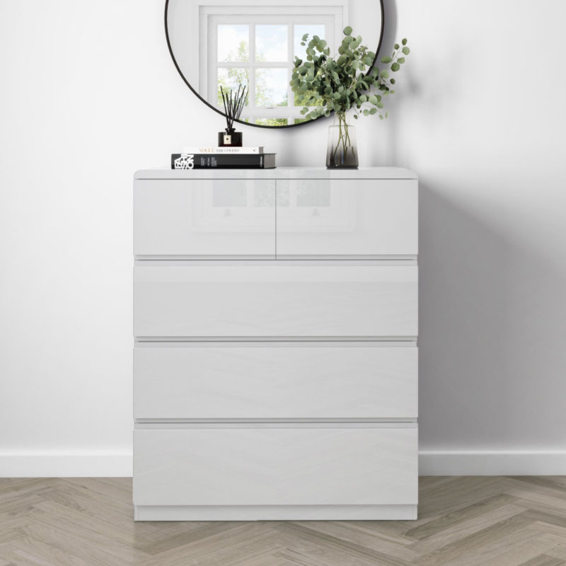 Grey Gloss Narrow Chest of 5 Drawers