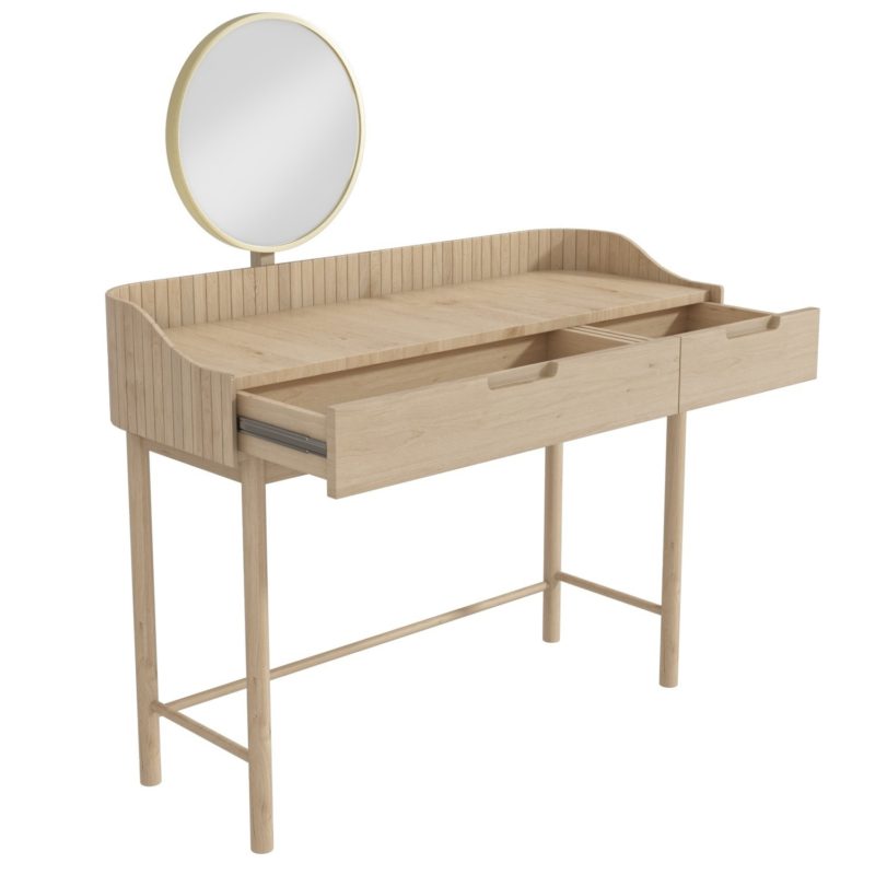 Modern Dressing Table with Mirror and 2 Drawers in Light Wood - Image 2