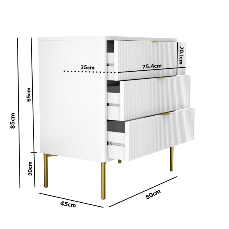 High Gloss White and Gold Chest of 3 Drawer's - Image 2