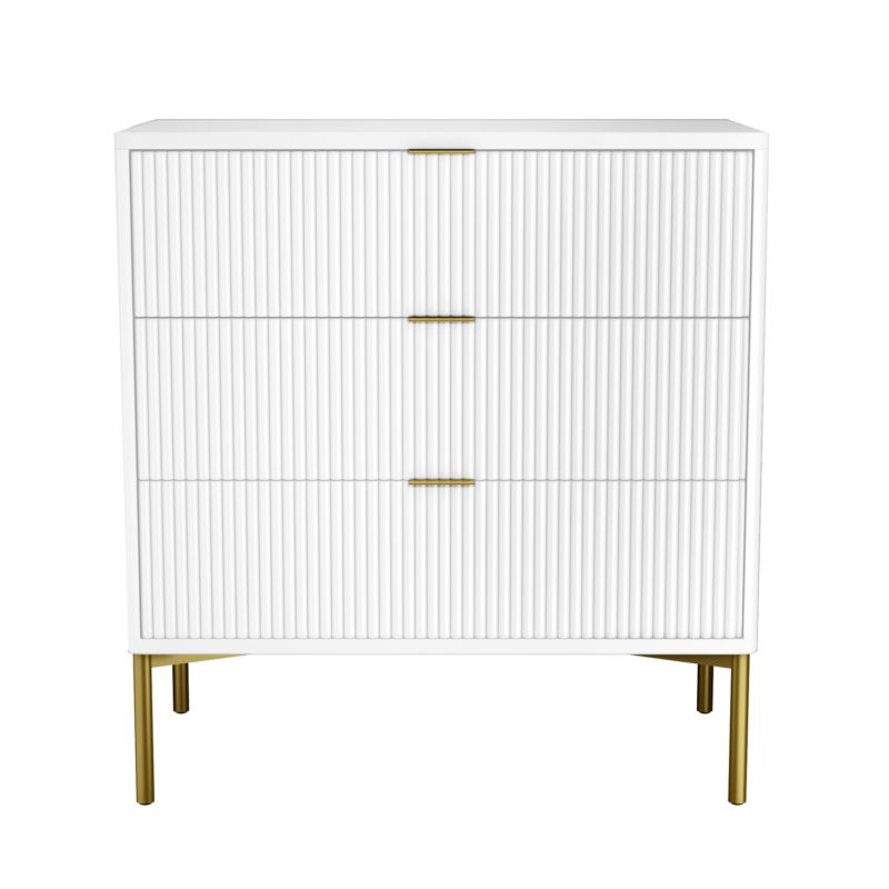 High Gloss White and Gold Chest of 3 Drawer's - Image 4