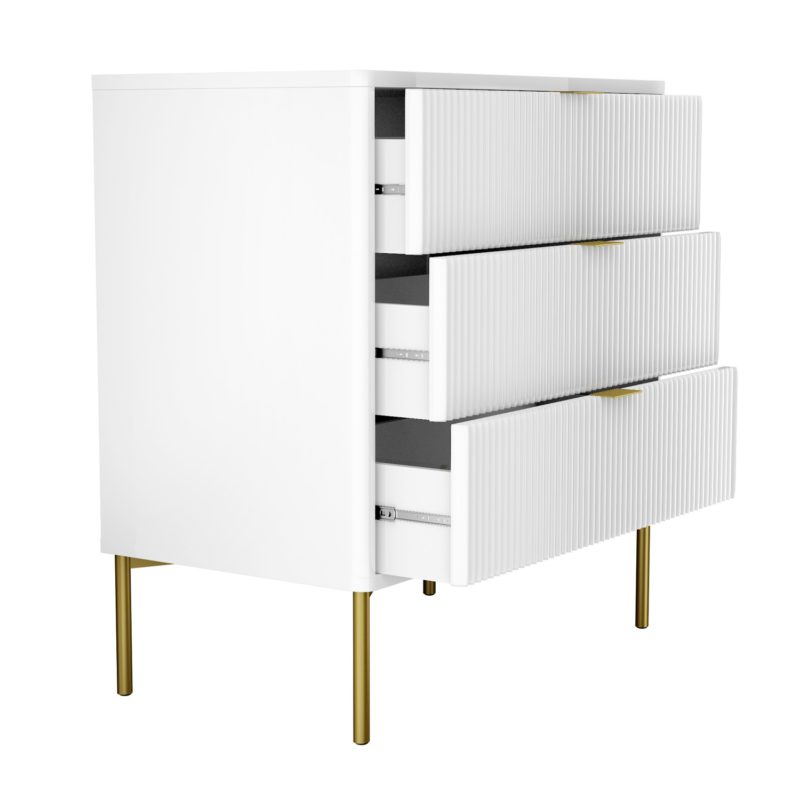 High Gloss White and Gold Chest of 3 Drawer's - Image 3