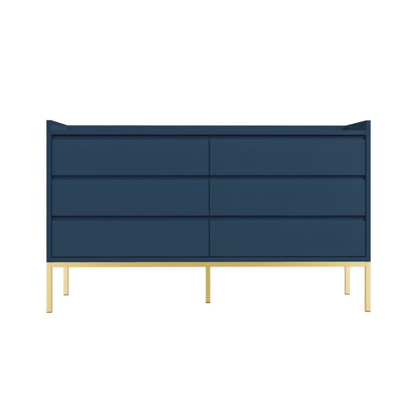 Navy Wide Chest of 6 Drawers with Gold Leg's - Image 3