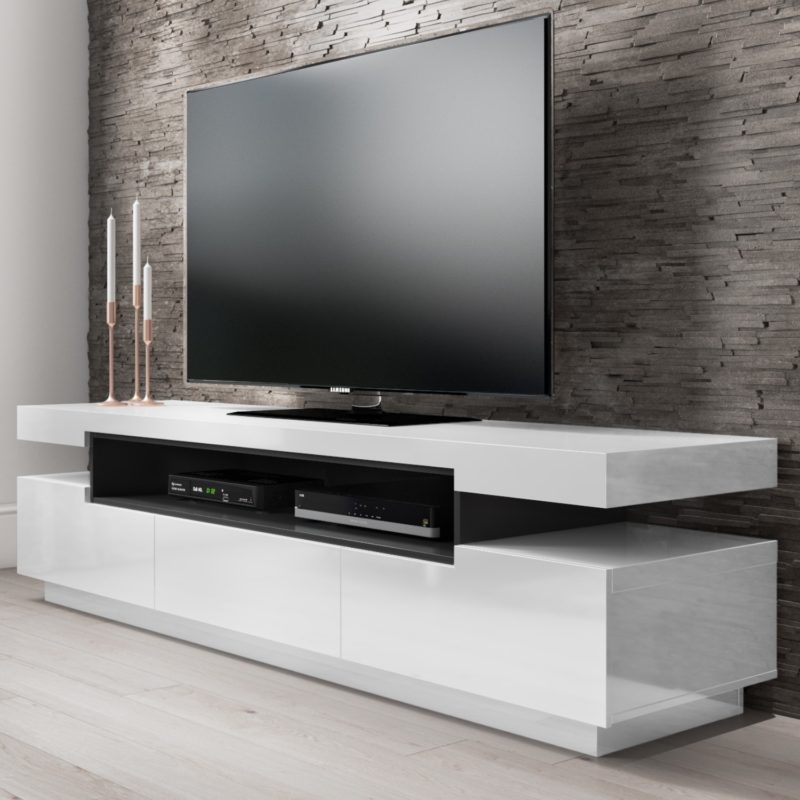 Large White Gloss TV Unit with Storage - Image 2