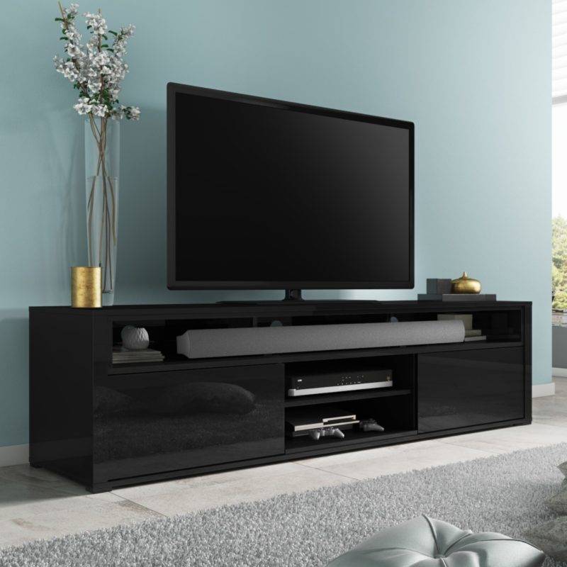 Large Black Gloss TV Unit with Storage