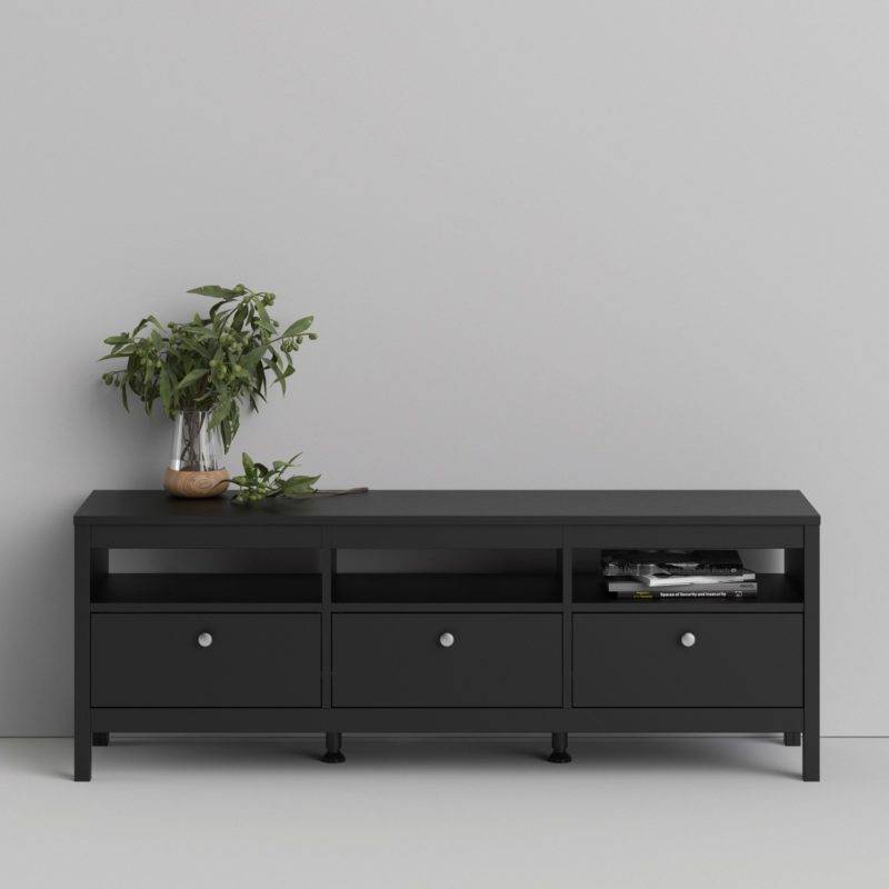 Madrid Black 3 Drawer TV Unit - Image 2