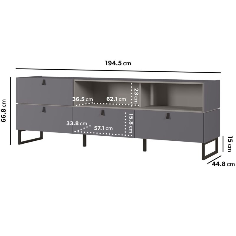 Large Grey TV Unit with Storage Drawers - Image 4