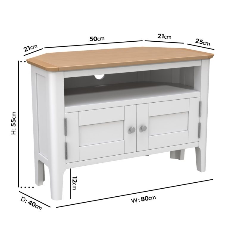 Corner TV Unit in White & Solid Oak with Storage - Image 4