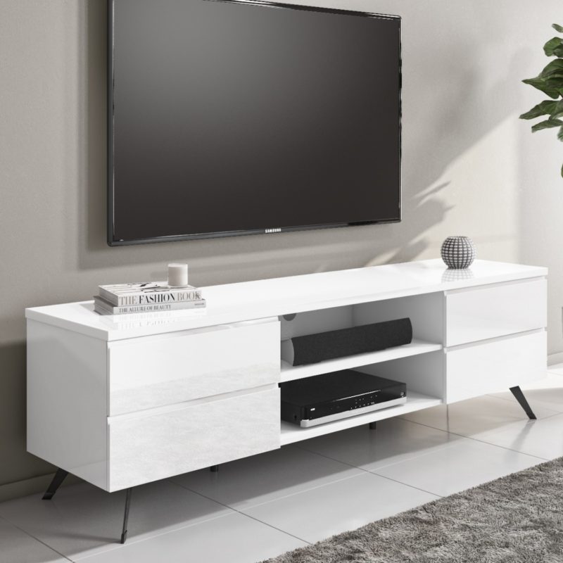 Large White Gloss TV Unit with Storage - Image 4