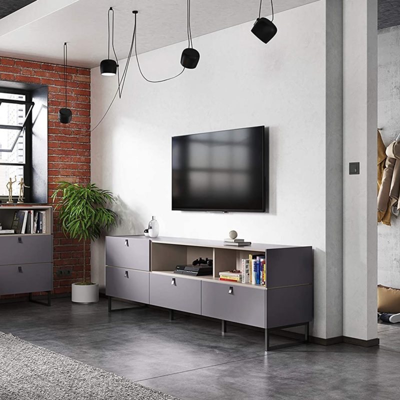 Large Grey TV Unit with Storage Drawers - Image 5