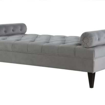 Velvet Blue Tufted Sofa Bed with Bolster Pillows - Image 5