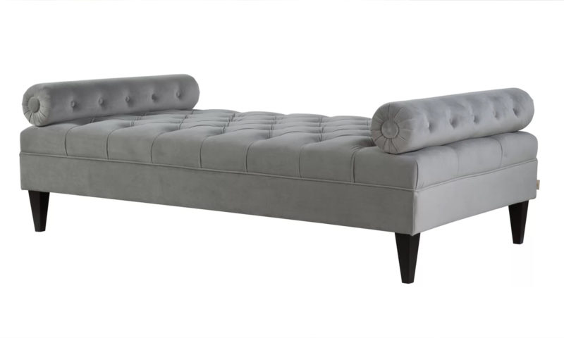 Velvet Blue Tufted Sofa Bed with Bolster Pillows - Image 5