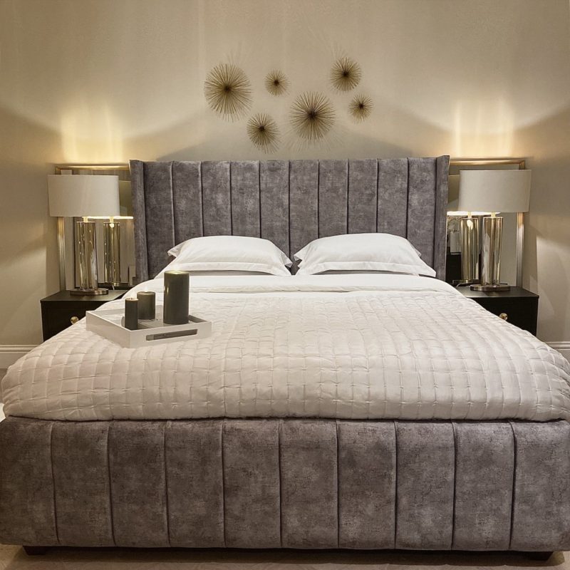 Kendal Grey Velvet Winged Bed - Image 3