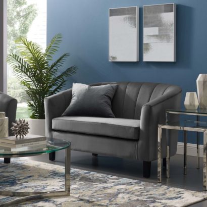 Channel Tufted Upholstered Velvet Loveseat - Image 4