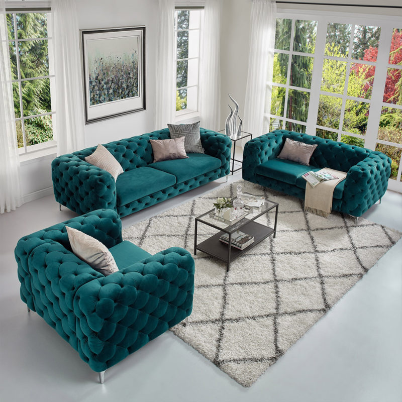 Tufted Velvet Loveseat & Sofa - Image 3