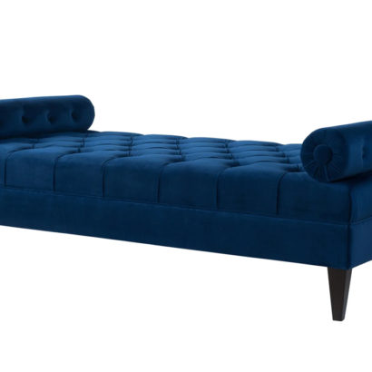 Velvet Blue Tufted Sofa Bed with Bolster Pillows - Image 4
