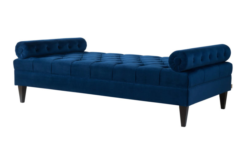 Velvet Blue Tufted Sofa Bed with Bolster Pillows - Image 4