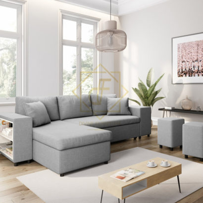 Corner Sectional Sofa with Fabric Shelf