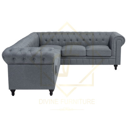 Gray Upholstered Corner Sofa CHESTERFIELD Style - Image 4