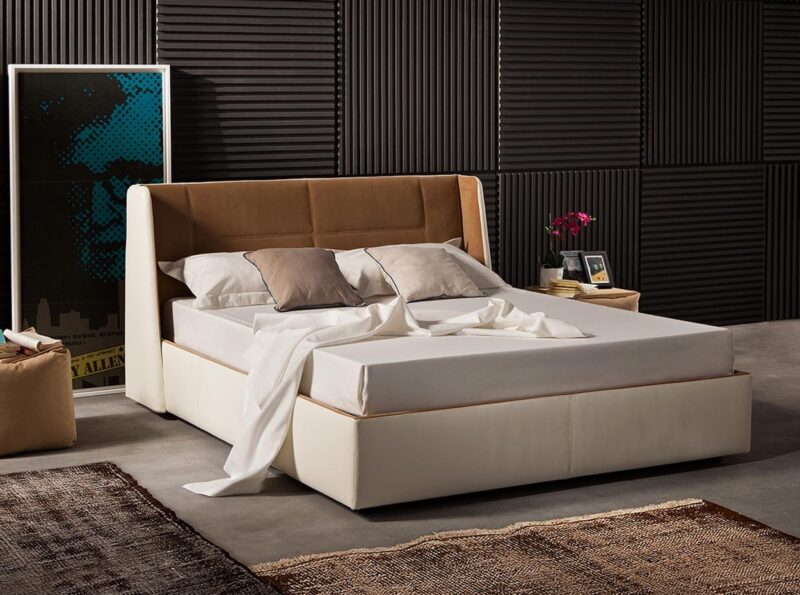 Modern Leather Upholstered Bed with Cushioned Headboard