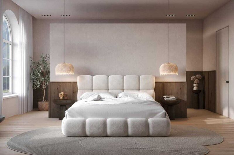 Luxury Upholstered Platform Bed with Modern Headboard