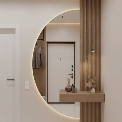 Modern Entryway Mirror with LED Backlight and Floating Console